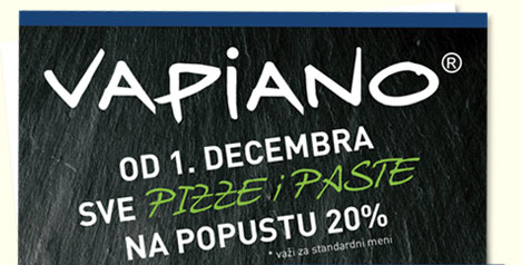 Od 1. Decembra - sve pizze i paste na popustu 20%